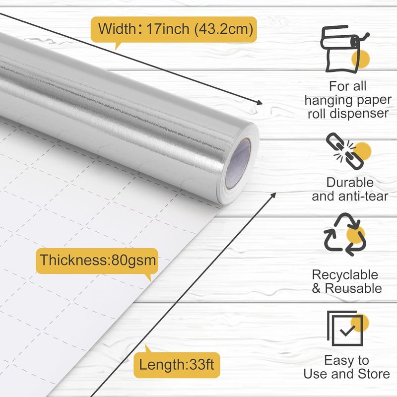 Donyang Silver Wrapping Paper, 17inch x 33ft Solid Color Metallic Lustre Paper, Silver Gift Wrapping Paper with Grid Cutting Lines Perfect for Birthday, Wedding, Valentine's Day, Christmas, Baby Shower - Image 3